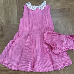 Ralph Lauren Pink Gingham Sleeveless Dress with Lace Collar